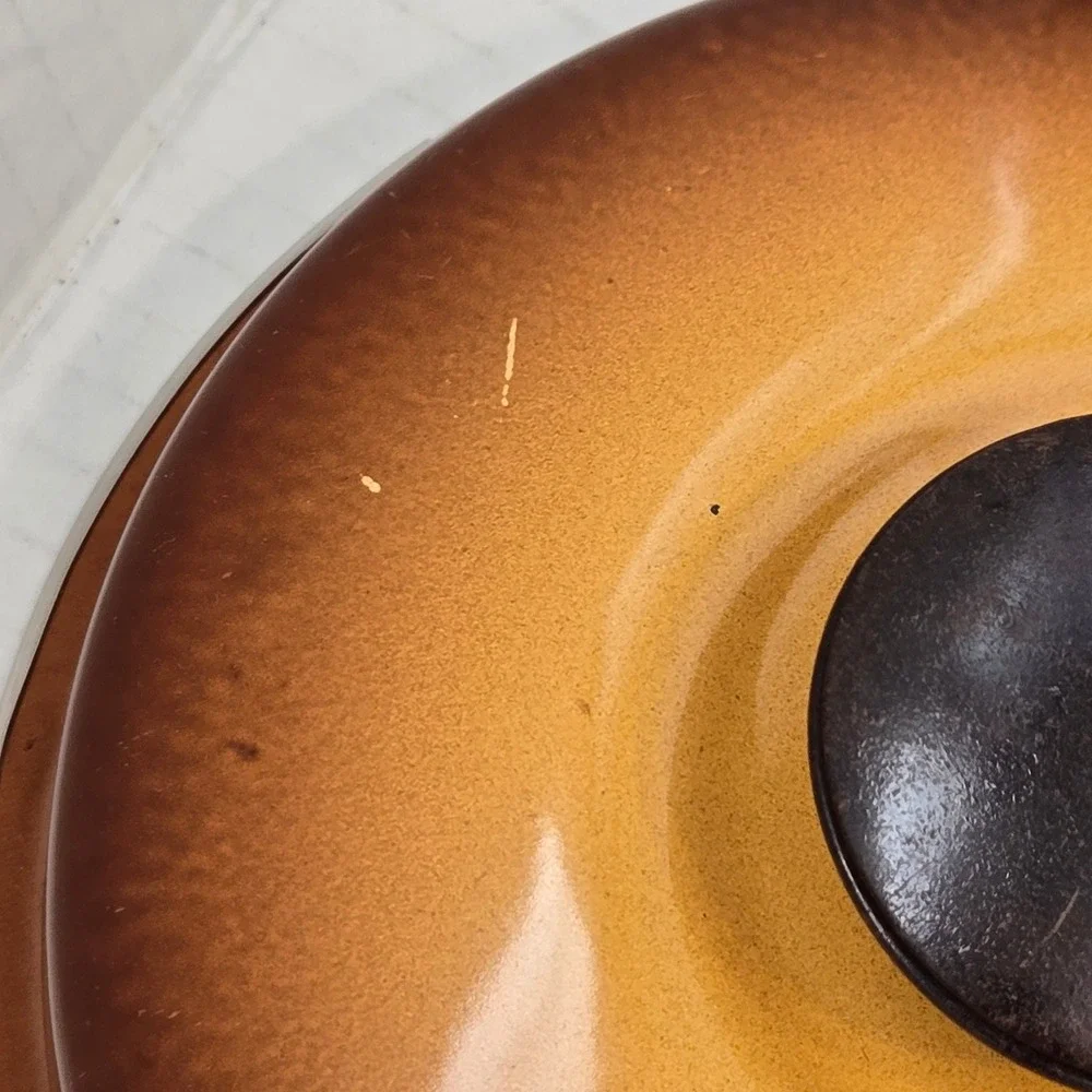 Vintage Orange Brown Ombre Enamel‎ Replacement Pot Lid 6.25 Inch MCM Sunburst